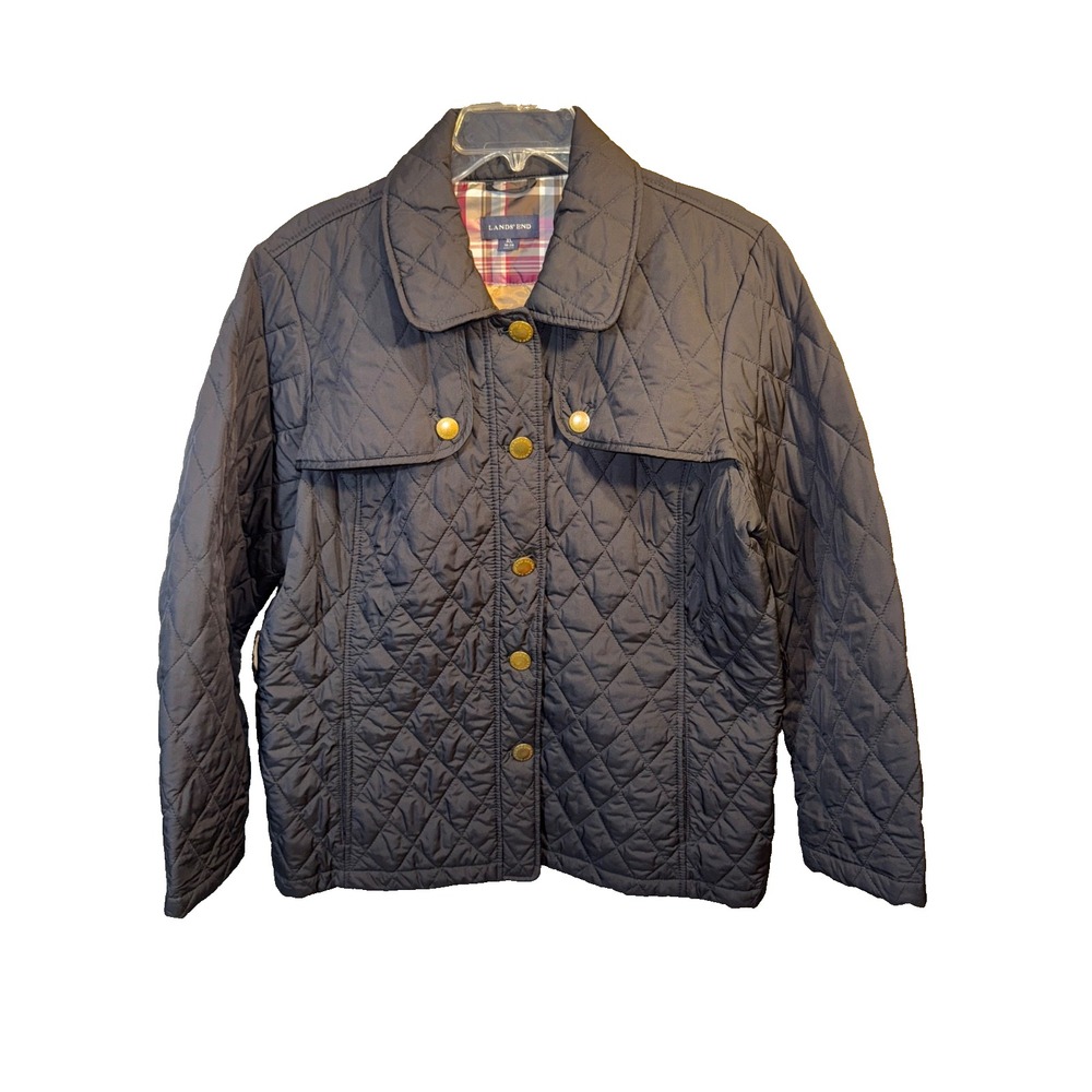 Lands' End Womens Size XL 18-20 Navy Blue Quilted Barn Jacket 90s Y2K Button